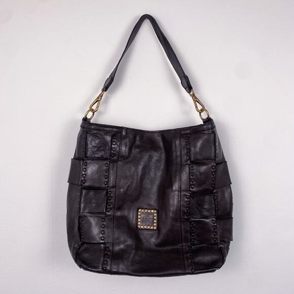 Campomaggi Edera Shoulder Bag in Black Woven Leather - Picture 1 of 10